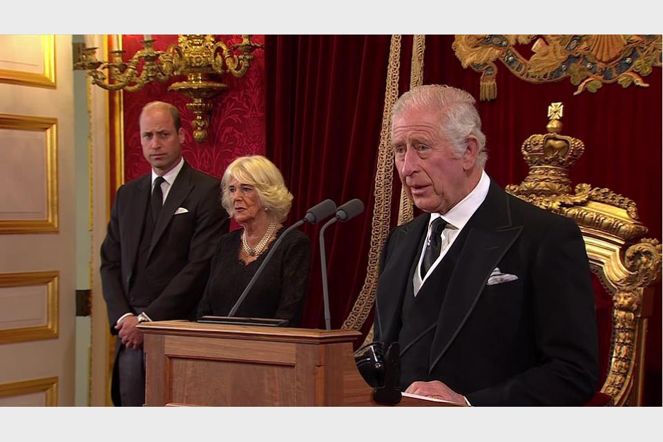 Historic moment King Charles III is declared sovereign and vows to follow his mother's example of 'lifelong love and selfless service', watched by emotional Queen Consort Camilla and Prince William - before cannon fire and 'three cheers for the King!' 
