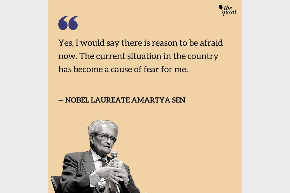 I'm scared, current situation in India has become a cause for fear: Nobel laureate Amartya Sen